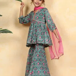 BIBA Girls Green Printed Suit Set image 5