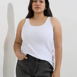 Gia by Westside White Ribbed Cotton-Blend Top-picture-48