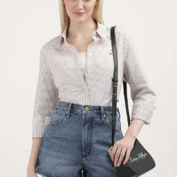 TOMMY HILFIGER White & Mauve Cotton Striped Shirt image 5