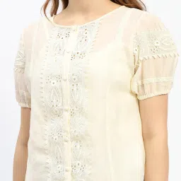 MADAME Cream Cotton Self Design Top image 5