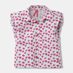 Blue Giraffe Kids Pink & Blue Cotton Floral Print Top-image-45