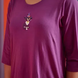 Clovia Purple Graphic Print Night Dress image 5