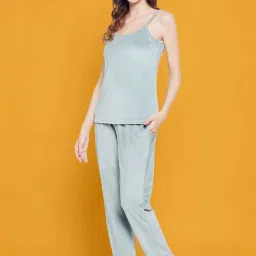 Clovia Green Plain Top Pyjamas Set With Shrug image 5