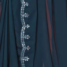 Odette Blue Embellished Saree With Unstitched Blouse image 5