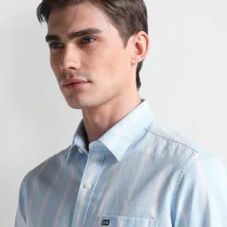 Arrow Sport Light Blue Cotton Slim Fit Striped Shirt image 5