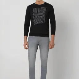 Van Heusen Black Cotton Slim Fit Printed Sweatshirt image 5