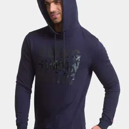 Being Human Navy Cotton Regular Fit Printed Hooded Sweatshirts image 3