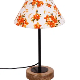 Devansh White & Orange Floral Printed Frustum Table Lamp image 3