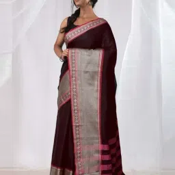 Unnati Silks Brown Cotton Woven Saree With Unstitched Blouse-image-83