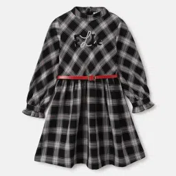 Elle Girls Black Cotton Checked Dress-picture-36