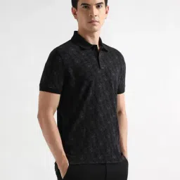 Arrow Sport Black Beauty Cotton Regular Fit Floral Print Polo T-Shirt image 3