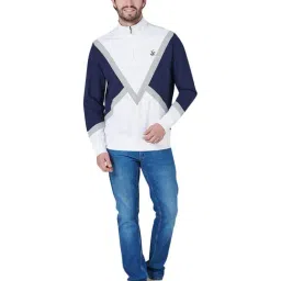 Beverly Hills Polo Club White & Navy Cotton Regular Fit Color Block Sweatshirt image 5