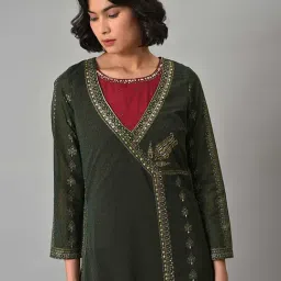 Wishful by W Green & Red Embellished Double Layered Maxi Dress image 5