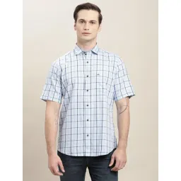 Turtle Light Blue Cotton Slim Fit Chequered Shirt-picture-22
