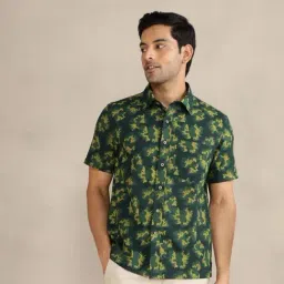 Fabindia Green Cotton Printed Straight Fit Shirts-picture-33