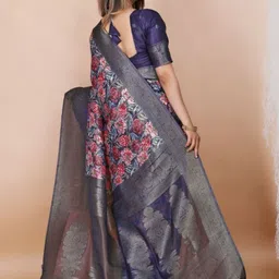 Moda Rapido Floral Printed Woven Design Zari Border Banarasi Saree image 4