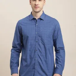 Turtle Blue Cotton Slim Fit Checks Shirt-picture-23