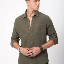 VASTRADO Core Fashion Olive Regular Fit Solid Shirt-image-3