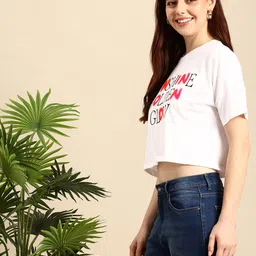 Mast & Harbour Typography Printed Drop-Shoulder Sleeves Pure Cotton T-shirt image 3