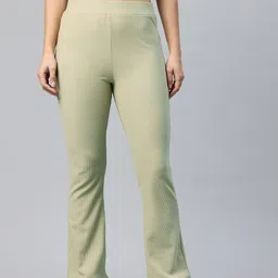 Popnetic Women RibbedFlared High-Rise Trousers-image-6
