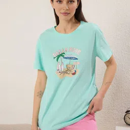 Trendyol Women Printed Pure Cotton Round Neck Night Suit-image-74