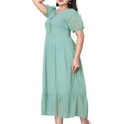 QENA Women Puff Sleeve Fit and Flare Midi Dress image 5