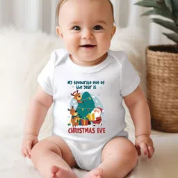 KNITROOT Christmas Theme Half Sleeves Placement Christmas Eve Printed Onesie - White-picture-21