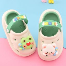 Oh! Pair Slip On  Clogs With Back Strap Closure & Frog & Teddy Applique - Green-picture-17
