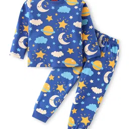 Babyhug Cotton Knit Full Sleeves Round Neck Space Theme Printed Night Suit - Navy Blue-picture-10