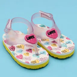 Babyoye Velcro Closure Flip Flops With Hearts Applique & Print - Pink & Neon Green-picture-31