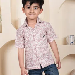 Polka Tots Cotton Half Sleeves Abstract Printed Shirt - Pink-picture-28