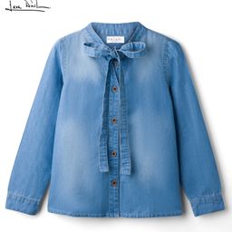 arias by lara dutta Arias Cotton Woven Full Sleeves Denim Washed Shirt with Bow Tie Up - Blue-picture-7