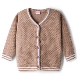 Babyhug Knit Full Sleeves Front Open Sweater with Stripe Detailing - Brown-picture-34