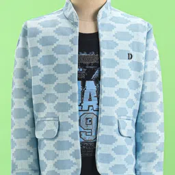 Rikidoos Full Sleeves Geometric Printed Jacket & Tee Set - Light Blue-picture-15