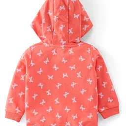 Babyhug Cotton Knit Full Sleeves Sweatjacket With Zipper & Hood Butterfly Print - Pink image 2