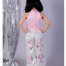 lil' drama Lil Drama Halter Neck Sequin Embellished Top & Floral Printed PantSet - Pink & White image 3