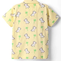 Babyhug Cotton Knit Half Sleeves Front Open Co-ords Night Suit with Unicorn Print - Yellow image 3