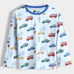 Orange Sugar 100% Cotton Knit Full Sleeves Cars Printed Coordinating Night Suit Set - Sky Blue image 4
