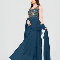 Happy Design Ethnic Motifs Embroidered Sweetheart Neck Top With Skirt & Dupatta image 3