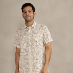 Fabindia White Cotton Printed Straight Fit Shirts-image-91