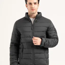 Red Tape Deep Grey Polyester Solid Regular Fit Heatseal Jacket-image-2