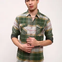 showoffff Showoff Green Cotton Slim Fit Checks Shirt-picture-29