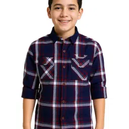 Cavio Boys Maroon Cotton Chequered Regular Fit Shirt-image-84