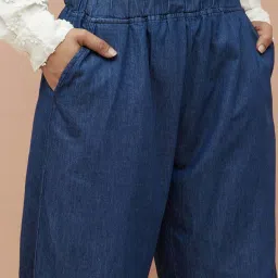 Colour Me by Melange Blue Cotton Mid Rise Pants image 5