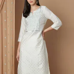Melange by Lifestyle Off White Embroidered Straight Kurta image 5