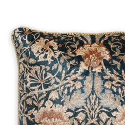 Pure Home and Living Blue Velvet Floral & Stripe Printed Cushion Cover image 5