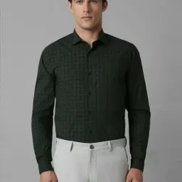 Louis Philippe Sport Green Cotton Slim Fit Checks Shirt-picture-19