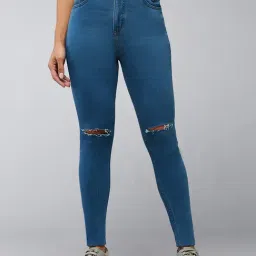 DOLCE CRUDO Blue Denim Distressed High Rise Jeans-picture-18