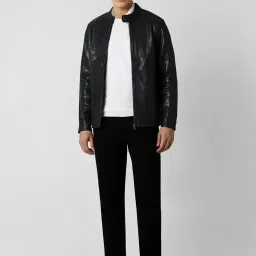 Van Heusen Navy Cotton Regular Fit Biker Jacket image 5