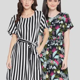 Clovia Multicolor Printed Night Dress (Pack of 2)-image-52